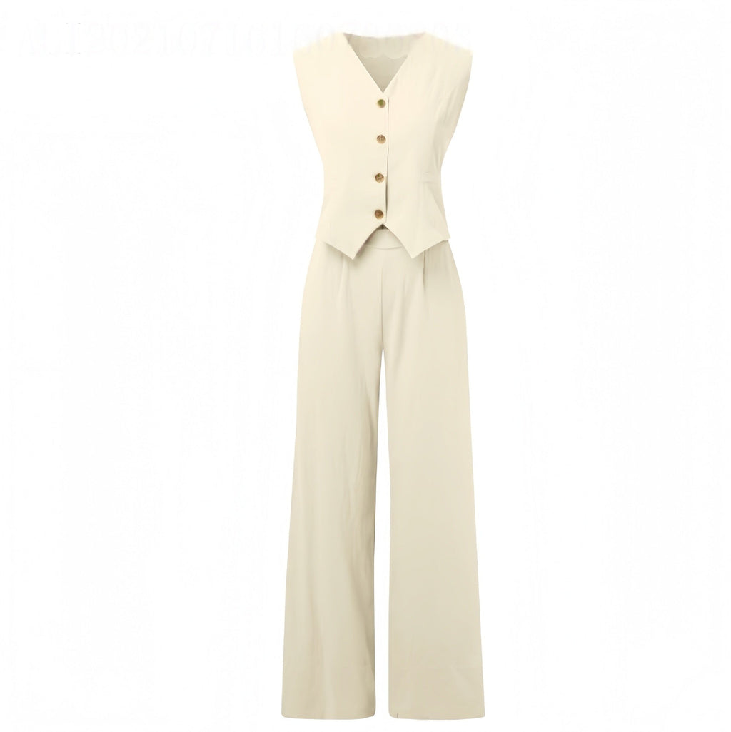 Summer Vest Suits V-neck Botton Sleeveless Top And Loose Straight Trousers Casual Womens Clothing What Else You Got?
