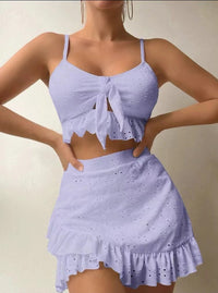 Graceful & Modest 3-Piece Swim Set with Ruffle Design - Summer Beachwear for Women