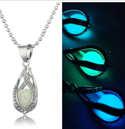 Glow-in-the-Dark Spiral Water Drop Necklace – Luminous Pendant for Women & Girls