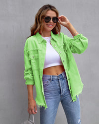 Stylish Ripped Denim Jacket for Women - Trendy Casual Top in Multiple Colors