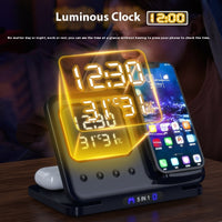 5-in-1 Wireless Charging Dock with LED Alarm Clock – 15W Multi-Device Charging Station