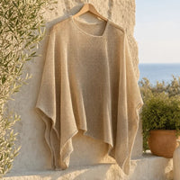 Graceful Women's Knit Cape Blouse - Lightweight Casual Top with Elegant Poncho Design
