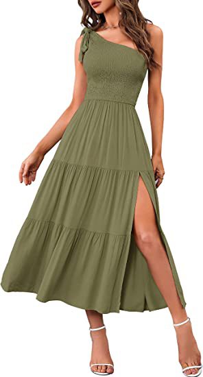 New Summer Fashion Women's One-shoulder Pleated Layered Hem Split Dress What Else You Got?