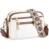 Floral Strap Crossbody Bag - Triple Zipper Organizer Purse for Women