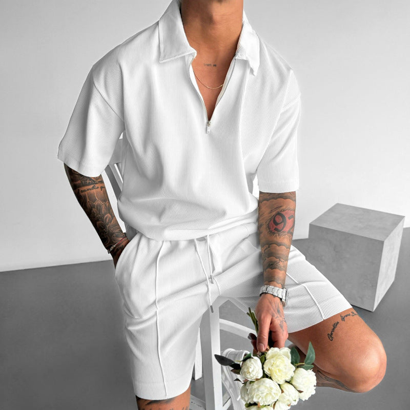 Men’s Summer Zipper Polo & Drawstring Shorts Set What Else You Got?