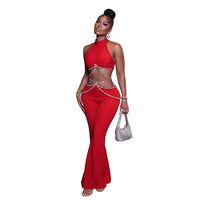 Belt With Sparkling Full-rhinestone Waist Chain And Pants Set