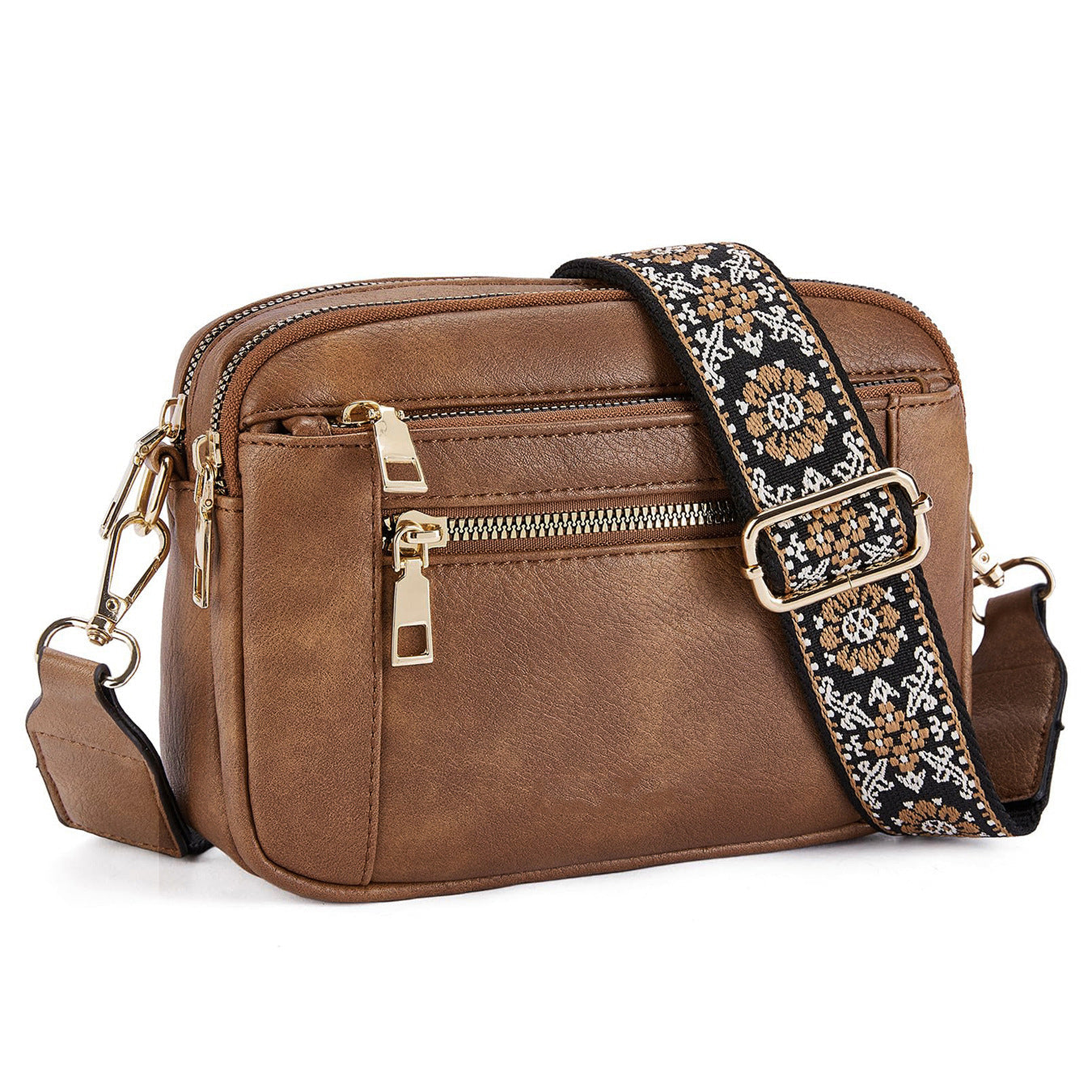 Triple-zipper Shoulder Bag With Floral Embroidered Straps Fashion Colorblock Multi-functional Crossbody Bags For Women What Else You Got?