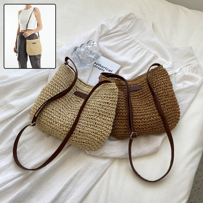 Elegant Handwoven Straw Tote Bag for Beach & Vacation - Coastal Chic Summer Shoulder Bag