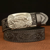 Men's Personalized Eagle Carved Leather Belt with Automatic Buckle - Strong & Stylish
