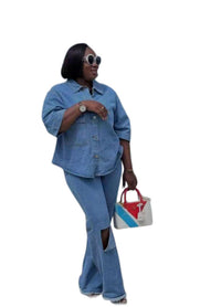 Stylish Two-Piece Denim Set with Personality Shirt - Trendy & Comfortable