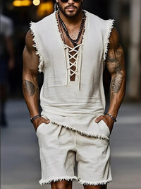 Men's Linen Tank Top & Shorts Set