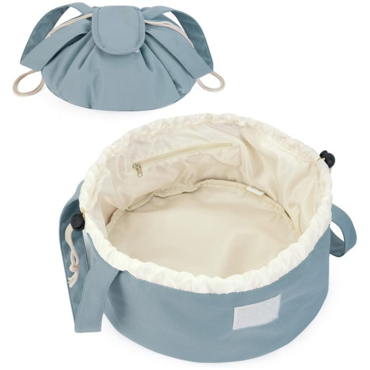 Women’s Barrel Drawstring Makeup Bag – Large‑Capacity Travel Cosmetic Organizer Pouch (Pink & Sky Blue) What Else You Got?