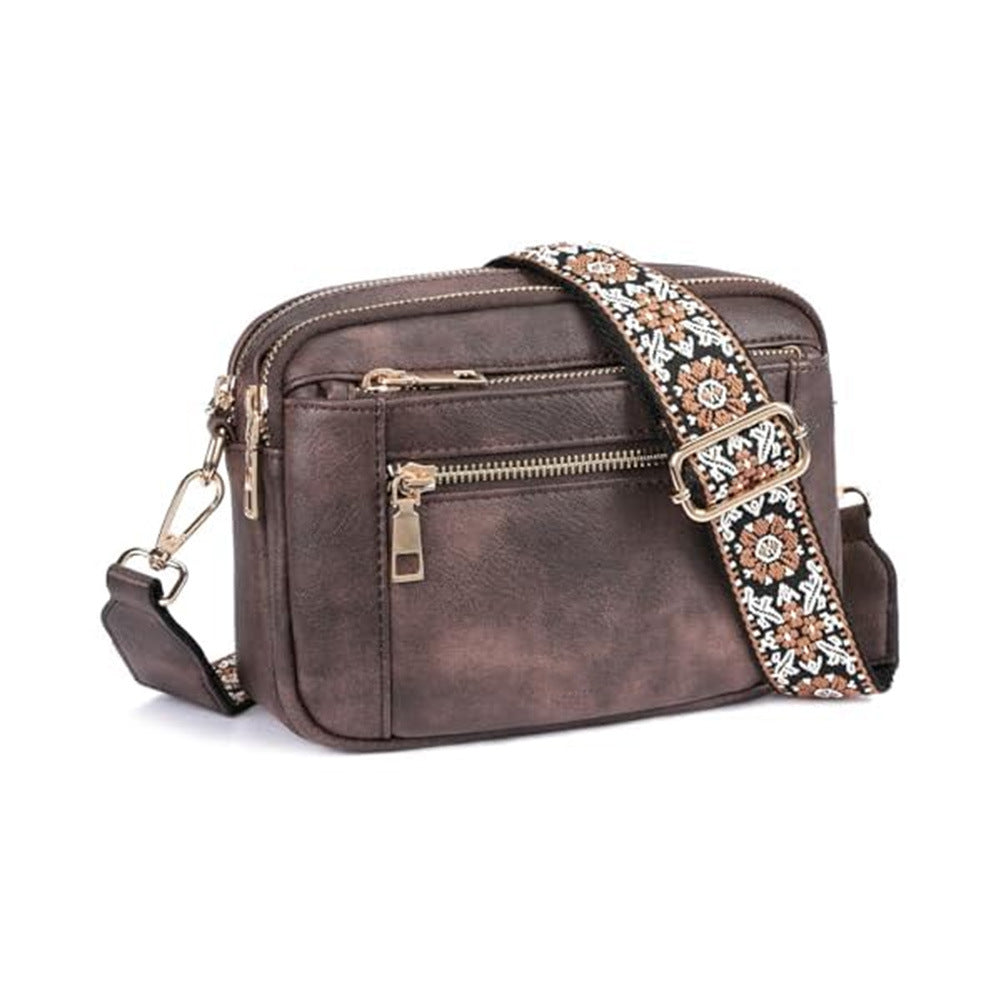 Triple-zipper Shoulder Bag With Floral Embroidered Straps Fashion Colorblock Multi-functional Crossbody Bags For Women What Else You Got?