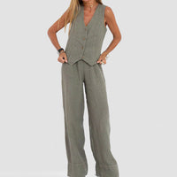 Elegant Women's Cotton-Linen Summer Vest & Trousers Set – Lightweight, Breathable & Stylish