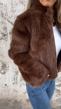 Cozy Faux Fur Jacket – Warm Winter Zip-Up Coat for Women | Plush Stand Collar Streetwear