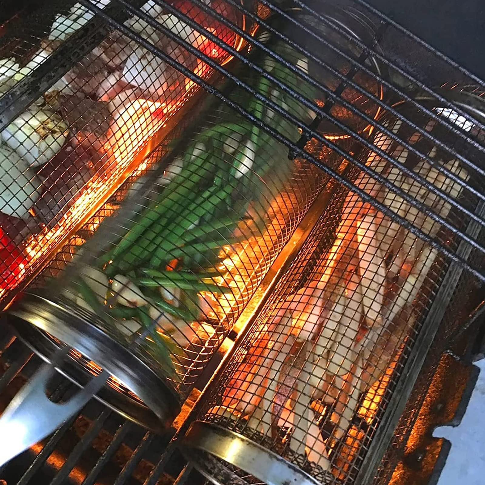 Rolling Grilling Basket – Stainless Steel Rotating BBQ Cylinder for Vegetables, Meats & Outdoor Cooking What Else You Got?