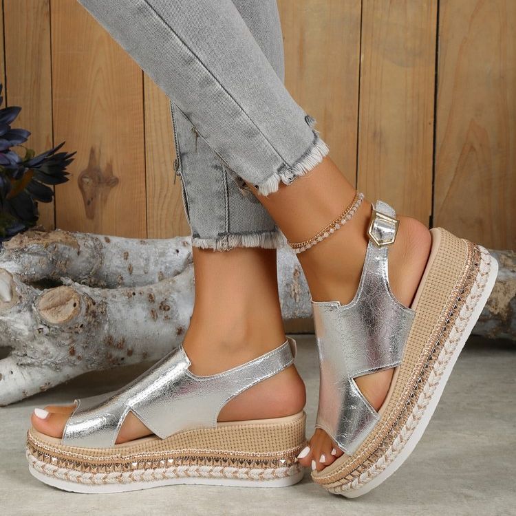 Summer Shiny Sandals Hollow Design Fish Mouth Sandal For Women Fashion Buckle Wedges Shoes What Else You Got?
