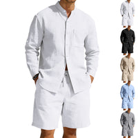 Men's Linen Summer Shirt & Shorts Set - Breathable Vintage Stand Collar Beach Suit - Lightweight & Comfortable