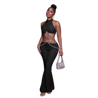 Belt With Sparkling Full-rhinestone Waist Chain And Pants Set