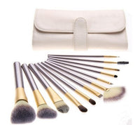Champagne Luxe Makeup Brush Set - 12/18/24 Piece Rice White Bristle with Elegant Handles