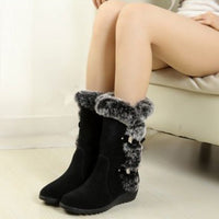Cozy Mid-Calf Snow Boots with Faux Fur Plush for Winter Women - Black & Brown
