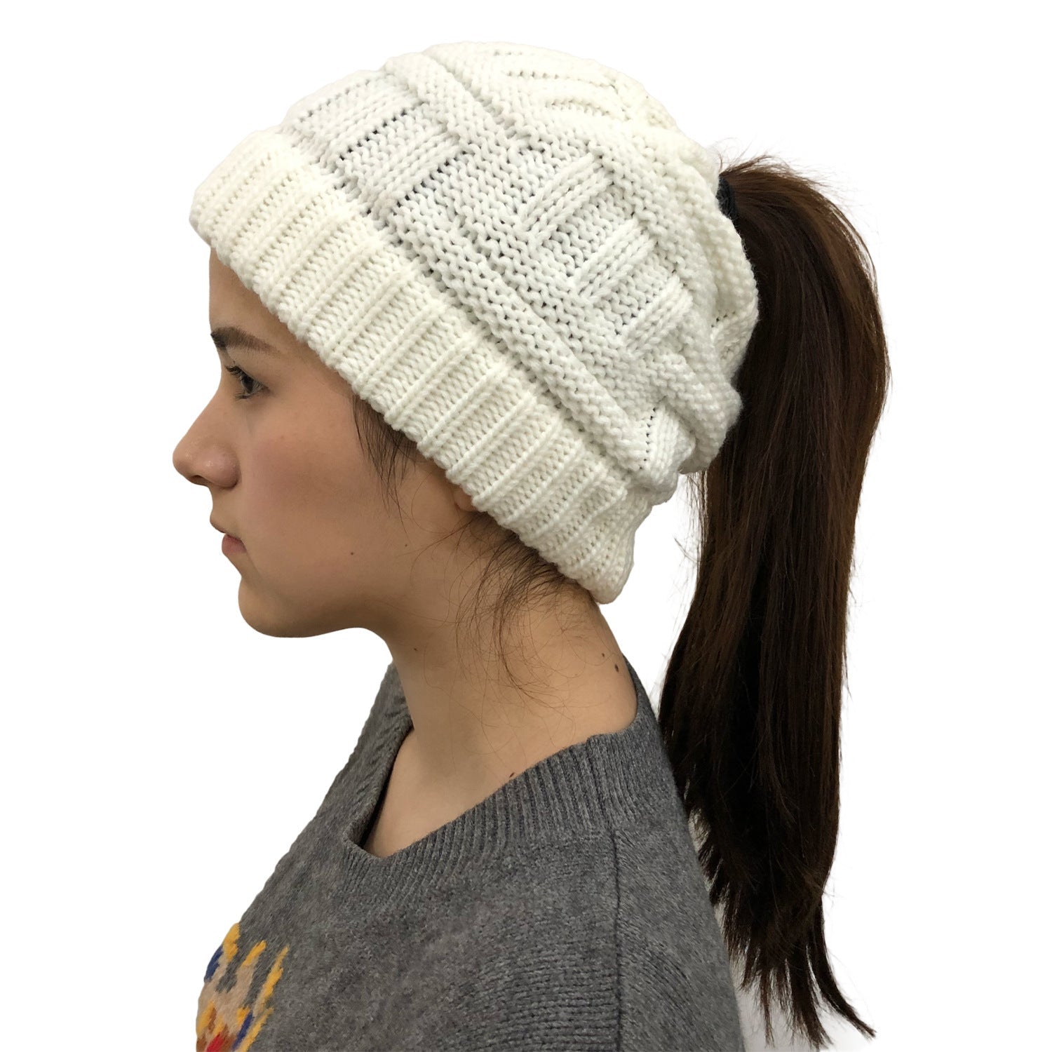 Soft Knit Ponytail Winter Hat for Women – Warm Wool Beanie with Stretch Fit & Hair-Friendly Opening What Else You Got?