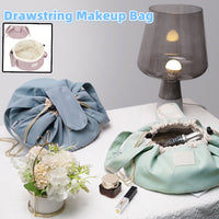 Women’s Barrel Drawstring Makeup Bag – Large-Capacity Travel Cosmetic Organizer