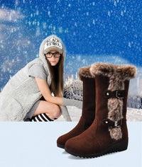 Cozy Mid-Calf Snow Boots with Faux Fur Plush for Winter Women - Black & Brown