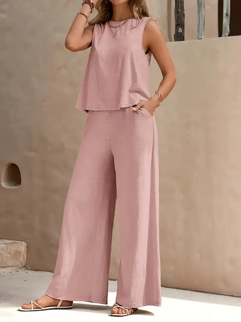Solid Color Casual Loose Pants Sets For Women Elegant Spring Summer Women's Two Pieces Suit Full Trouser Set Female Outfit Clothes What Else You Got?