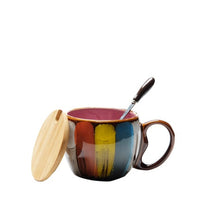 Elegant Couple Ceramic Cup Set with Lid & Spoon - Handmade Breakfast & Coffee Mugs