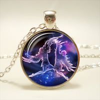 Zodiac Time Gemstone Glass Pendant Necklace - Celestial Christian Gift