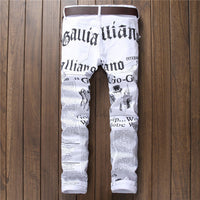 Vintage Streetwear Denim Jeans - Bold Newspaper Print for Men & Women