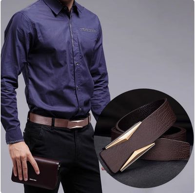 Elegant Korean Leather Belt for Men - Timeless Faith-Inspired Design with Smooth Buckle