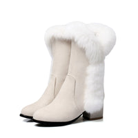 Heavenly Warmth: Luxury Suede Rabbit Fur Snow Boots for Women - Divine Comfort & Stylish Winter Footwear