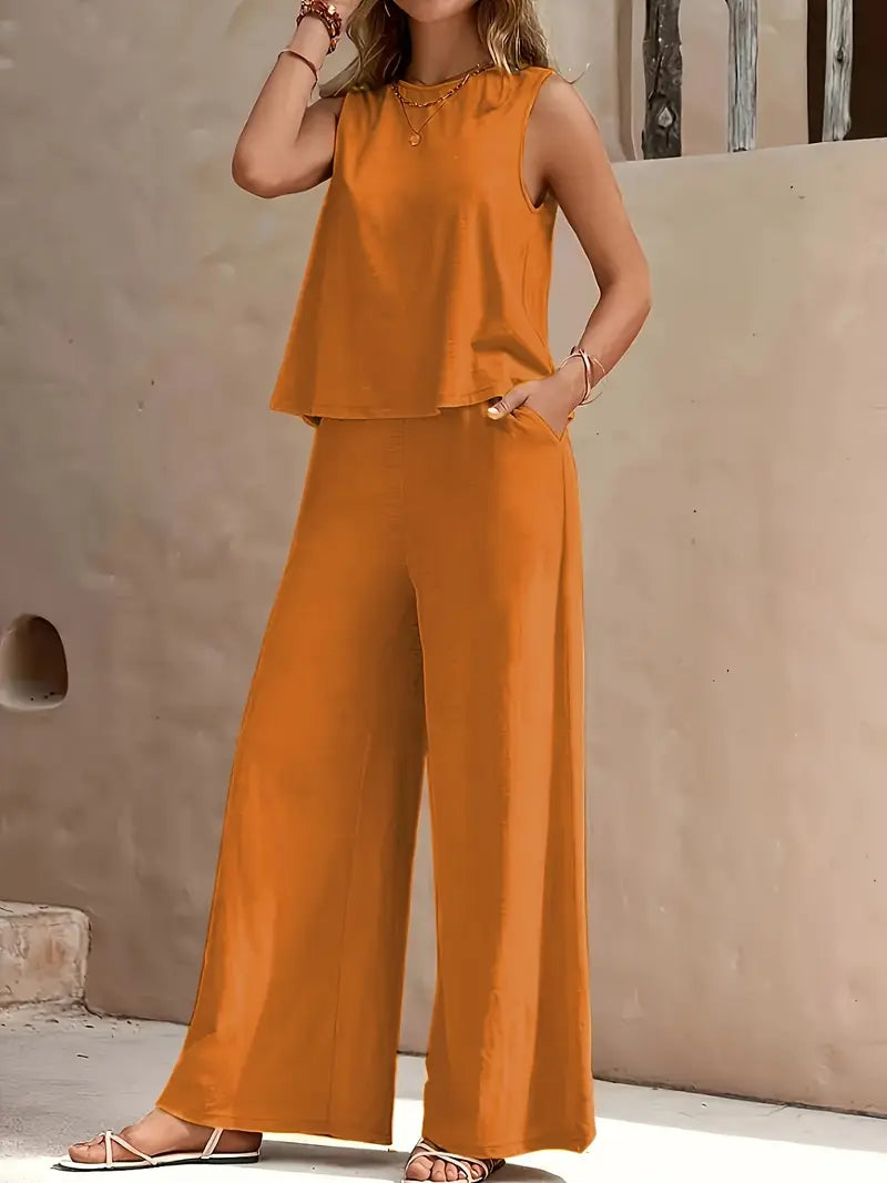 Solid Color Casual Loose Pants Sets For Women Elegant Spring Summer Women's Two Pieces Suit Full Trouser Set Female Outfit Clothes What Else You Got?