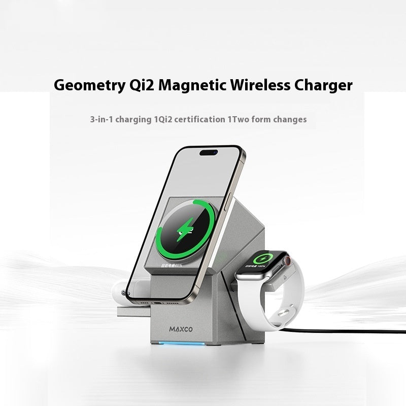 Qi2 Magnetic Wireless Charging Stand – 3-in-1 Rotating Charger