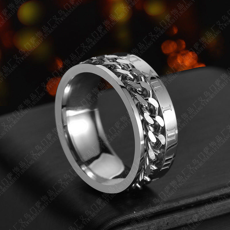 Men’s Roman Numeral Rotating Chain Ring – Titanium Steel Spinner Band, High‑Quality Punk Style Jewelry What Else You Got?