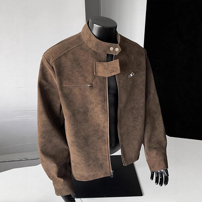 Vintage PU Leather Biker Jacket - Stand-Up Collar Moto Jacket for Men & Women