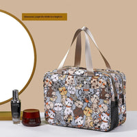 Double-Layer Travel Makeup Bag – Large Cosmetic Organizer with Cute Bear & Cat Designs