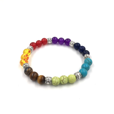 8mm Volcanic Stone Chakra Bracelet – Rainbow Agate Healing Jewelry for Energy Balance & Spiritual Wellness