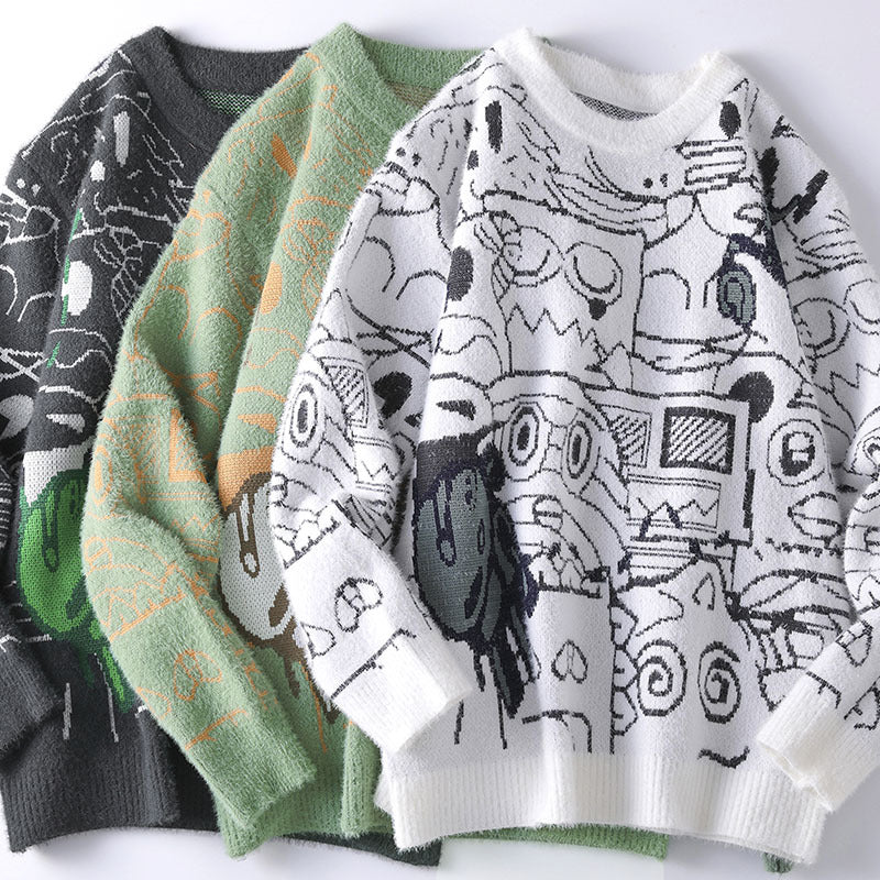 Mens Casual Crew-neck Fashionable Versatile Knit Sweater
