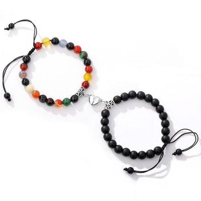 Magnetic Couple Bracelets Set – Heart Magnet Distance Bracelets for Couples, Natural Stone Symbol of Love