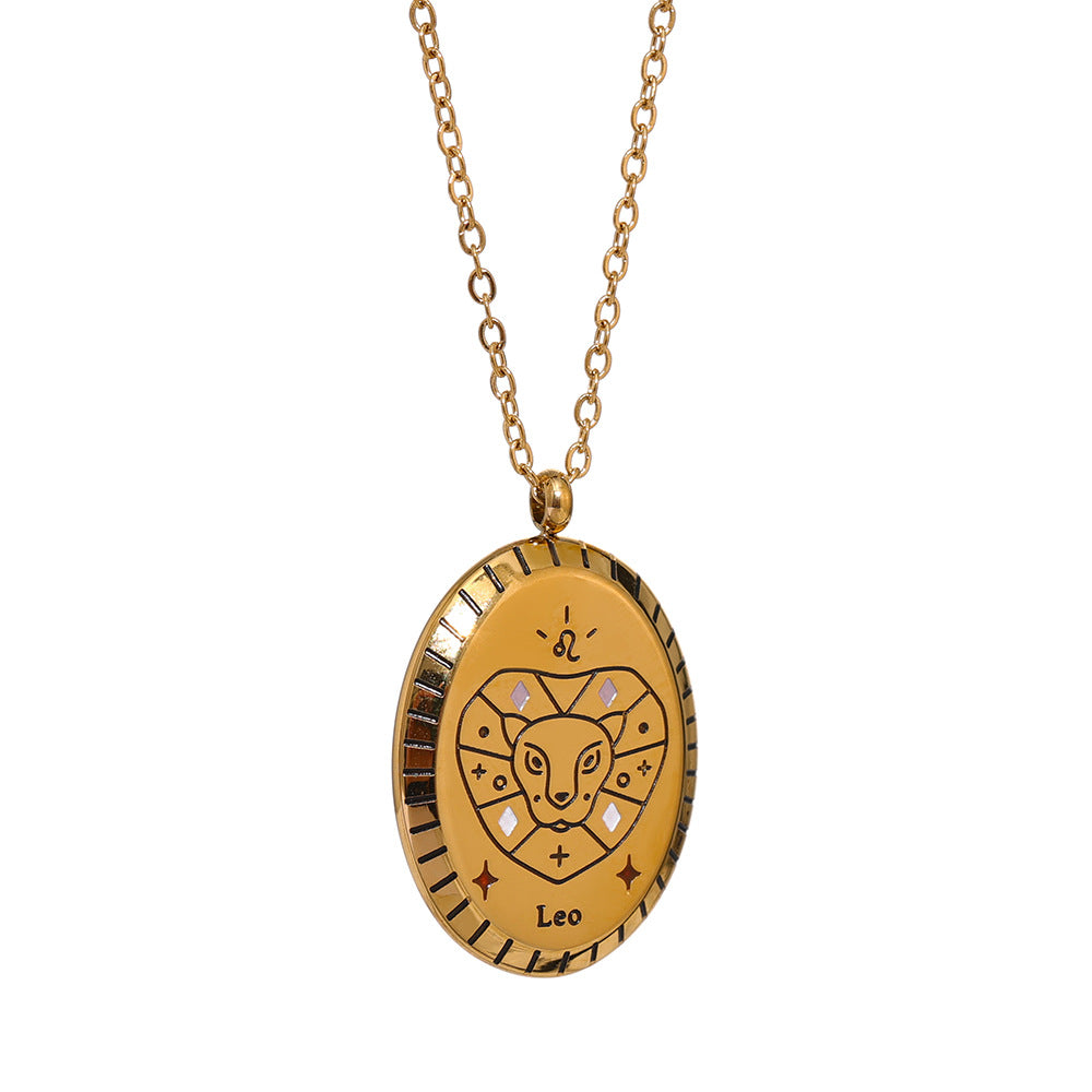 Titanium Steel Zodiac Oval Pendant Necklace What Else You Got?