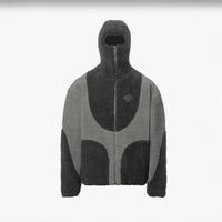 Men's Lamb Wool Hooded Zip Sweatshirt – Cozy Patchwork Casual Coat for Fall & Winter