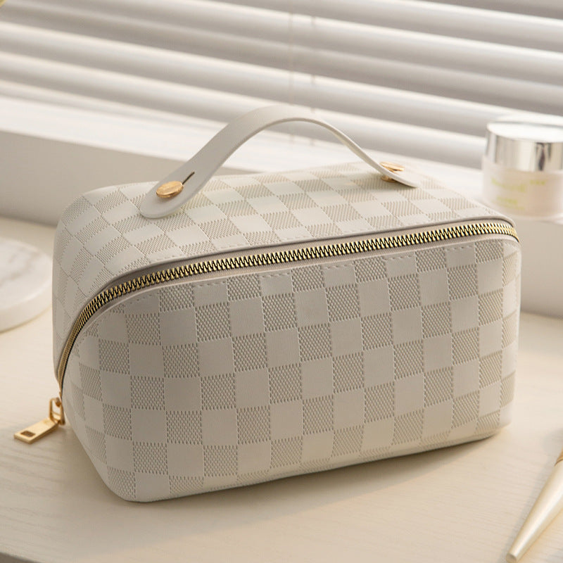 Plaid Pillow Cosmetic Bag – Large‑Capacity PU Travel Makeup & Toiletry Organizer What Else You Got?