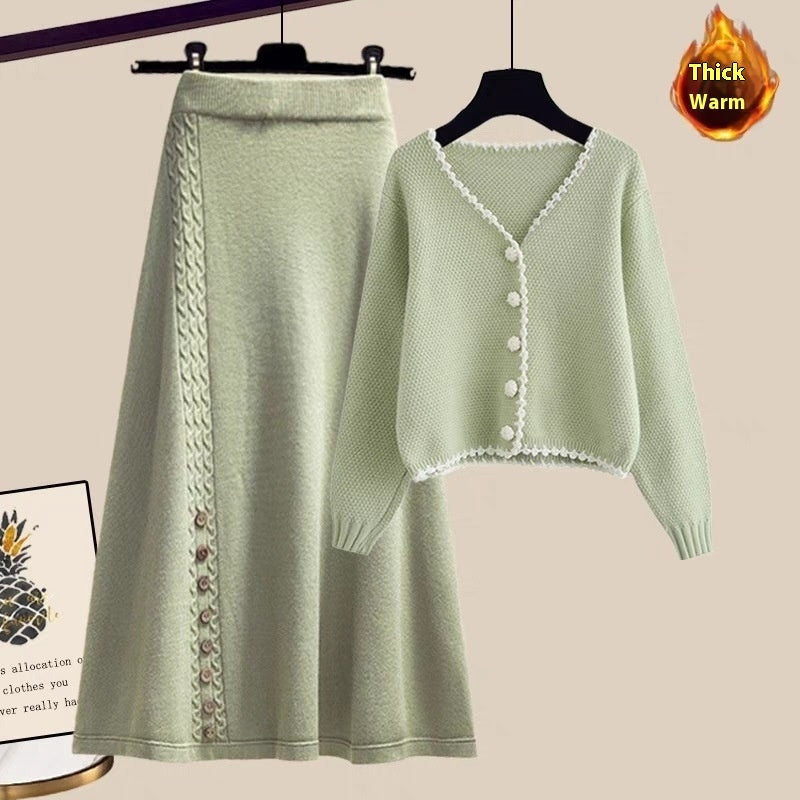 Elegant Winter Modest Two-Piece Set with Flying Sleeves - Feminine & Graceful Skirt Coat
