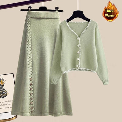 Elegant Winter Modest Two-Piece Set with Flying Sleeves - Feminine & Graceful Skirt Coat