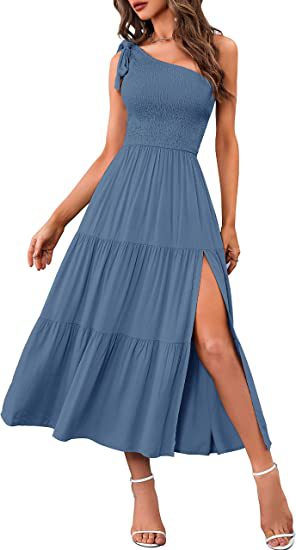New Summer Fashion Women's One-shoulder Pleated Layered Hem Split Dress What Else You Got?
