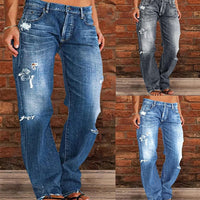 Women's Trendy Wide Leg Ripped Jeans – Comfortable Street Style Denim Trousers