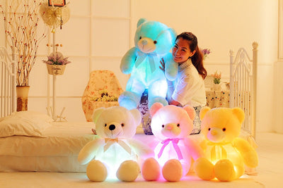 Glowing LED Teddy Bear Plush Toy - Colorful Light Up Christmas Gift for Kids & Pillow - 7+ Light Modes